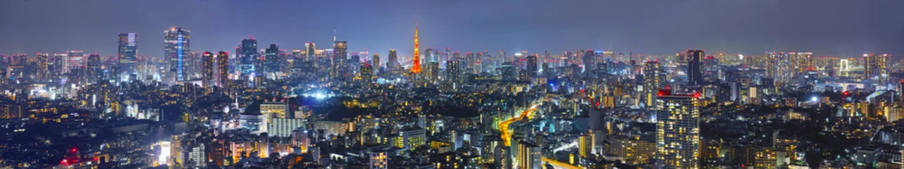 Fotobehang Nachtzicht van Tokyo (panorama) © 7maru