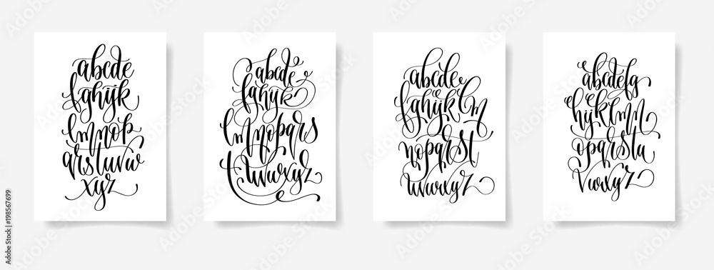 Wall mural set of four black and white hand lettering alphabet design poste