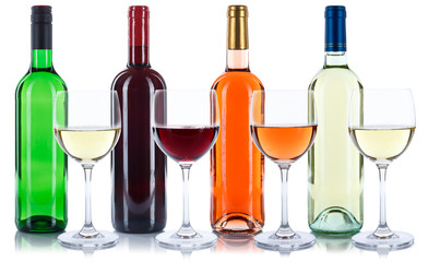 Wein Flaschen Weinflaschen Weinglas Rotwein Weißwein Rose freigestellt Freisteller