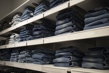 jeans in the store on the shelves