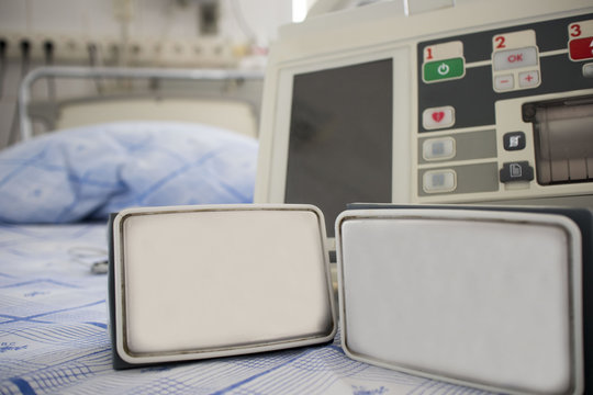 defibrillator on the hospital bed in the ward