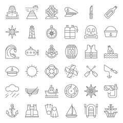 nautical and sailor, outline icon set