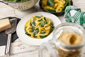 Spinach tagliatelle pasta