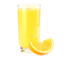 orange juice with orange isolated on white background. juice in glass