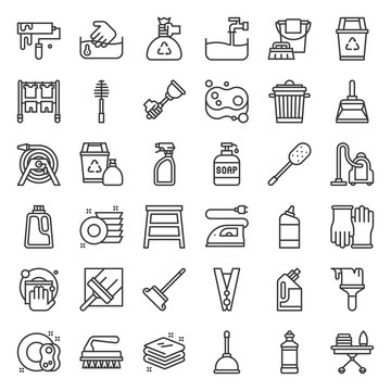 housekeeping equipment related icon set, outline icon