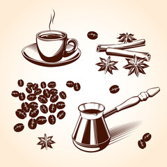 Vector set of coffee elements.