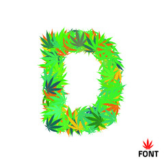 Cannabis letter D from marijuana leaves isolated on white background vector illustration