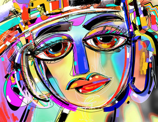 original abstract digital painting of human face, colorful compo