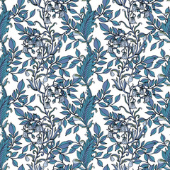 Fototapeta premium Seamless floral green pattern. Vector illustration.