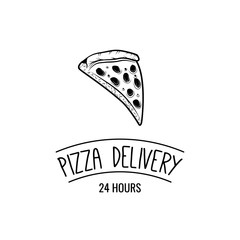Slice Of Pizza. Food Delivery. 24 Hours. Label Pizzeria. Design Elements