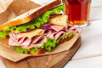 sandwich on a wooden table