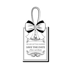 Wedding invitation card. Save the date. Label with ribbon.  illustration isolated on white