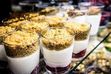 Yogurt, granola and berries in a cafe