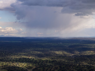 Storm clouds over the field, raining in Cáceres province, Extremadura, Spain