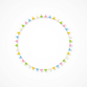Cute round colorful vector bunting frame with party flags