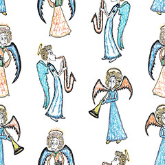 Pattern of the cheerful christmas angels