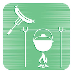 Fire, pot and sausage icon