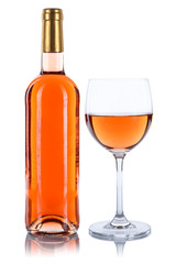 Weinflasche Weinglas Wein Flasche Glas Rosewein Rose Alkohol freigestellt Freisteller