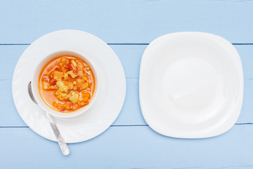 Soup or salad from ecologic clean organic vegetables. Concept healthy food