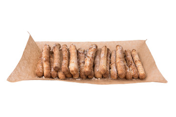bread sticks with cheese on white background