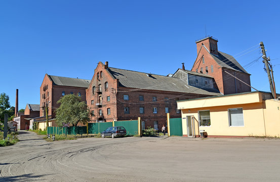 View of old buildings of a water-mill of Velau. Znamensk, Kaliningrad region