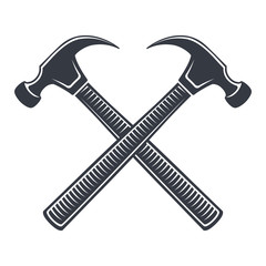 Vintage hammer Icon, joiner's tools, simple shape, for graphic design of logo, emblem, symbol, sign, badge, label, stamp, isolated on white background. Hand drawn, vector illustration.