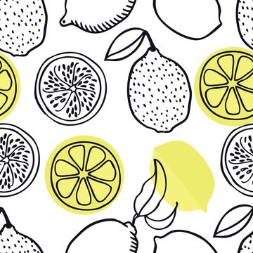 Food collection Funny lemons Fruits Seamless pattern