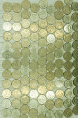 Background of old coins oxides pattern pence penny .