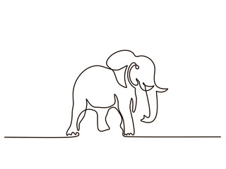 Continuous line drawing. Elephant walking symbol. Logo of the elephant. Vector illustration