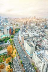 Asia business concept for real estate and corporate construction - panoramic modern city skyline aerial view of bunkyo under blue sky and cloud, tokyo, Japan