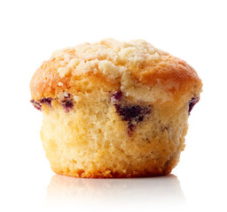 Blueberry muffin isolated on white - obrazy, fototapety, plakaty