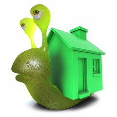 3d Funny cartoon snail character wearing a greenhouse instead of a shell © Steve Young