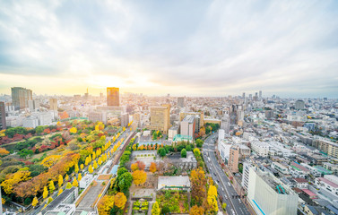 Fototapeta na wymiar Asia business concept for real estate and corporate construction - panoramic modern city skyline aerial sunset view of bunkyo under fantasy pink sky and cloud, tokyo, Japan