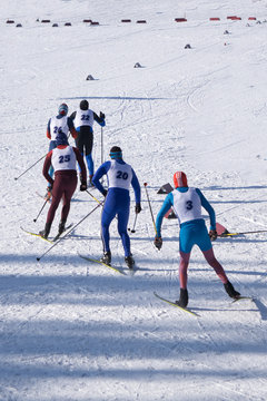 Professional Cross country skating in white winter forest. Original sport photo, winter game .