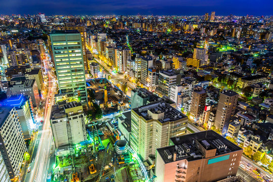 Asia business concept for real estate and corporate construction - panoramic modern city skyline aerial night view of bunkyo, tokyo, Japan © voyata