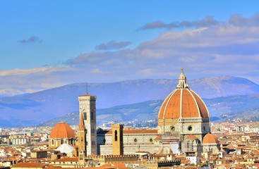 Fototapeta na wymiar Beautiful street View of the Cathedral Santa Maria del Fiore in Florence, Italy