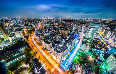 Fototapeta na wymiar Asia business concept for real estate and corporate construction - panoramic modern city skyline aerial night view of bunkyo, tokyo, Japan