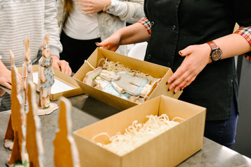 boxes packing gifts with paper chips