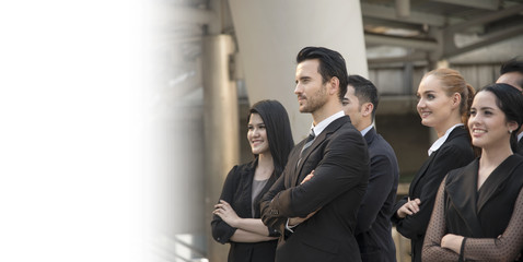 group of business people with businessman for leadership. concept handsome with confident. panoramic banner with copy space.