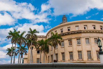 Capitolio Nacional, El Capitolio on blue sky background with clouds. Havana. Cuba