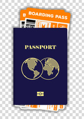 International passport with  airline tickets. Air travel concept. Vector illustration.