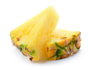 Pineapple slice isolated. Cut pineapple. Chunks on white.