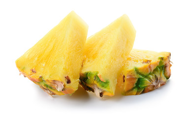 Pineapple slice isolated. Cut pineapple. Pineapple chunks on white.