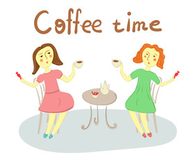 Two women met in a cafe to have a cup of coffee