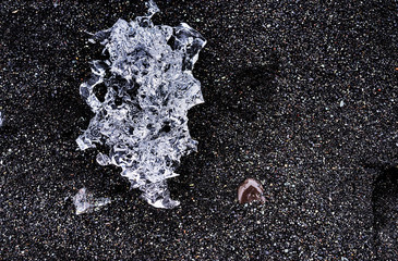 Ice on black sand
