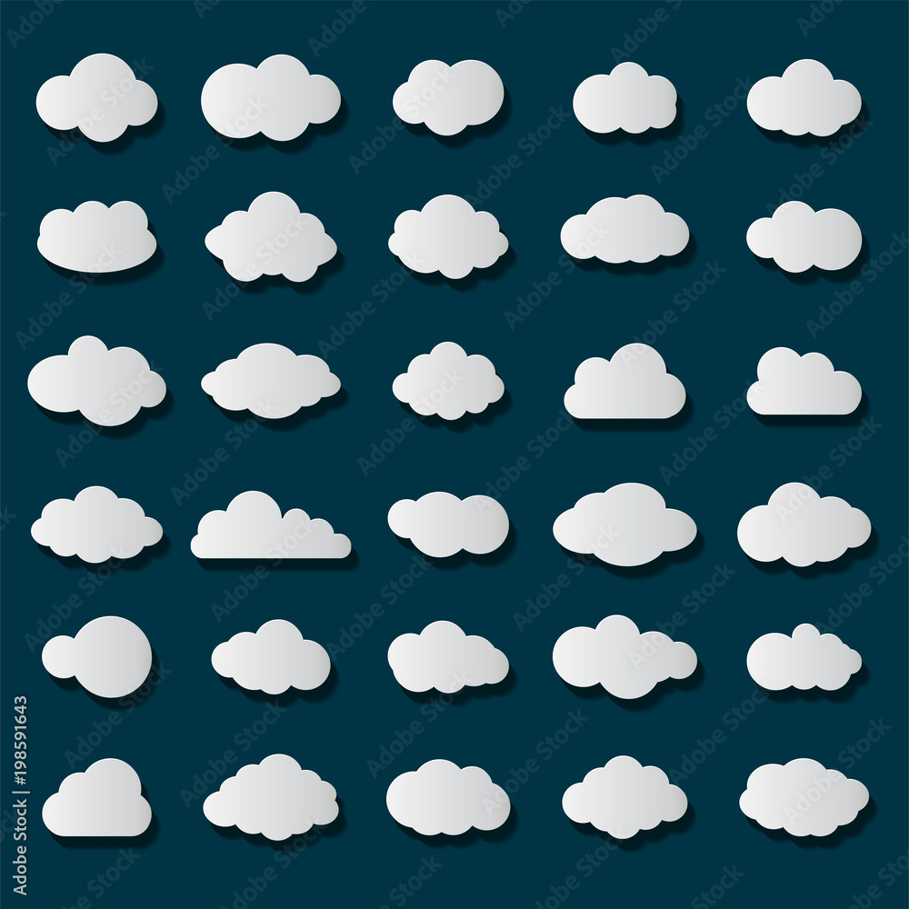 Aufkleber cloud vector icon set white color on transparent background. sky flat collection for web. vector ill