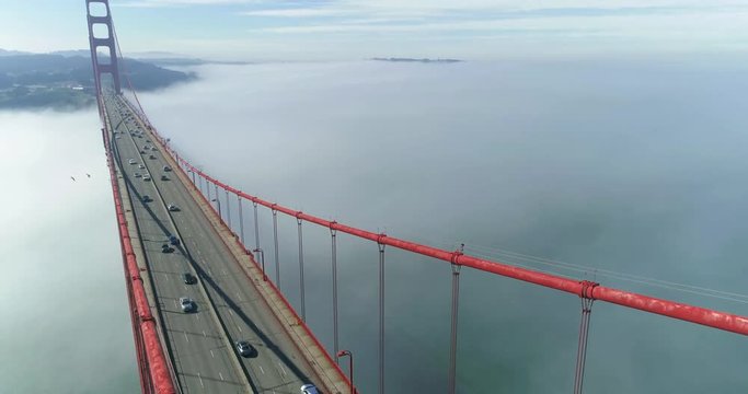 Aerial drone view flying over the Golden Gate Bridge in San Francisco. California. USA. 4K