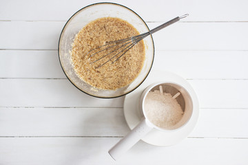 Wheat flour glass bowl pastry.