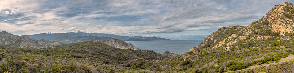 Panoramic of coast of Desert des Agriates in Corsica