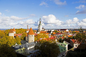 Fototapeta premium city view of old town of Tallinn, Estonia